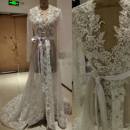 Pearls Appliques Long Sleeve Wedding Robe Jacket Robe Party Shawl BOLERO Bridal Cape Crystal Beaded Long Wedding Coat Customized