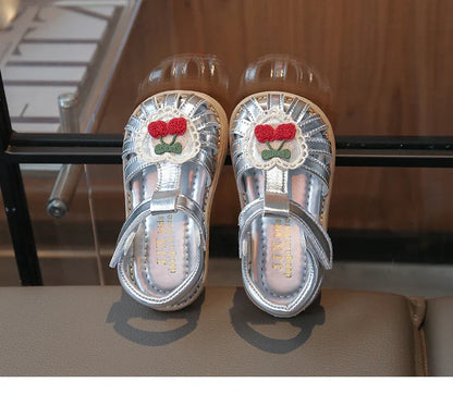 Summer Baby Girls Sandals Pu Leather Cartoon Strawberry Children's Beach Sandals Cowhide Non-slip Sole Kids Shoes