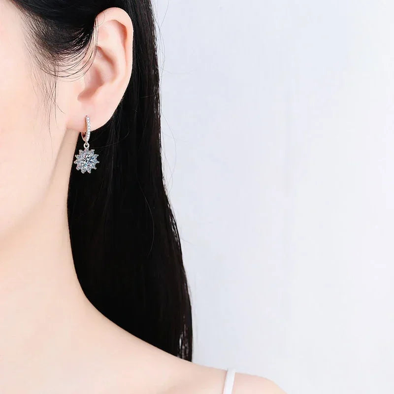1ct Moissanite Earring 925 Sterling Silver with White Gold Plated Hoop Drop Earring for Women Wedding Engagement Jewelry