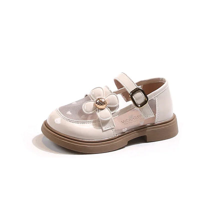 Toddler Girls Elegant Glossy Mesh Mary Jane Flats Flower Buckle Strap Heart Pattern Chunky Sole Comfortable Party School Shoes