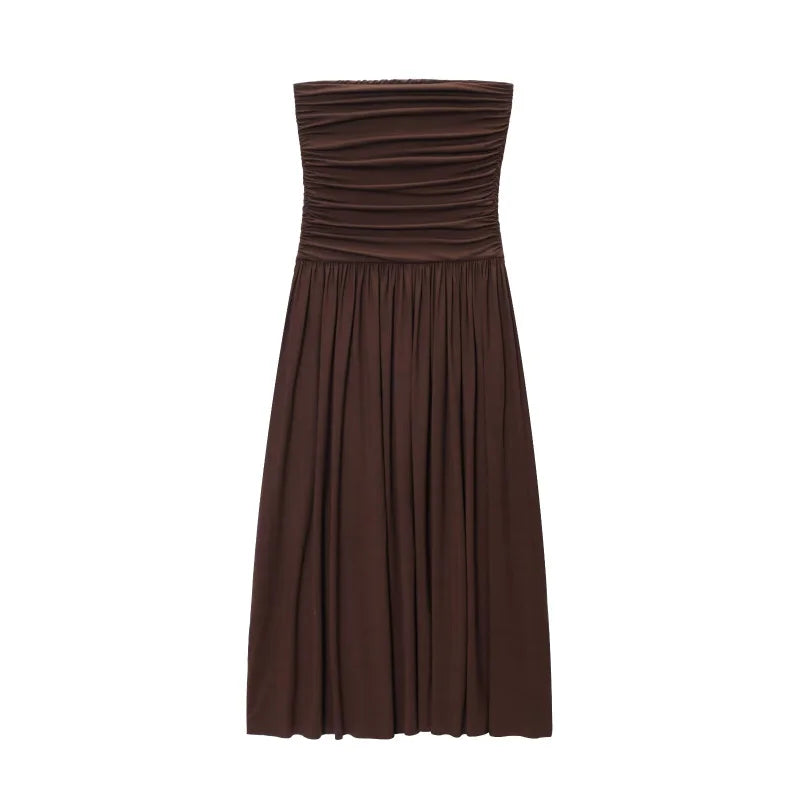 women's new dress elegant sexy off-shoulder fashion pleats details slimming strapless dress
