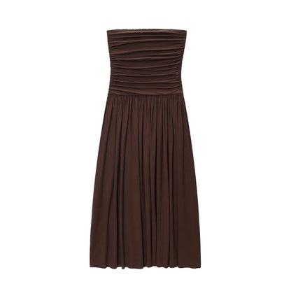 women's new dress elegant sexy off-shoulder fashion pleats details slimming strapless dress