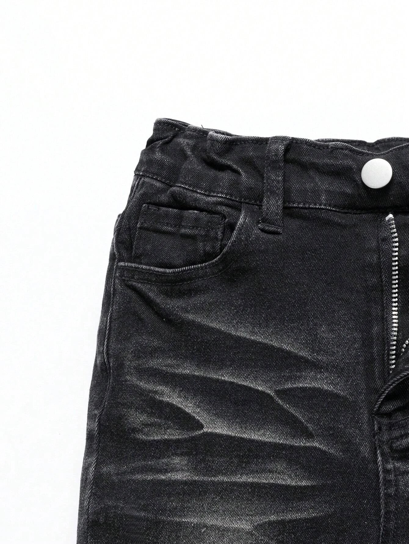 1 Piece of Men's Four-Season Snowflake Washed Fashion Jeans, Stretch Slim Fit Light Gray Dark Black Casual Denim Pants, Normcore and Fashionable, Suitable for Everyday Wear
