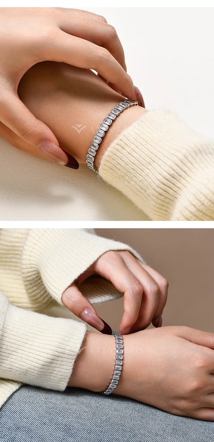 Zirconia Tennis Bracelet Emerald cut 5*3mm For Women Man S925 Sterling Silver Gold Plated Wedding Fine Jewelry Gift New
