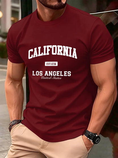California Los Angeles Prints Mens T-Shirt Cotton Summer Short Sleeve Tops Soft Oversized O-Neck T Shirt Casual Male Clothes