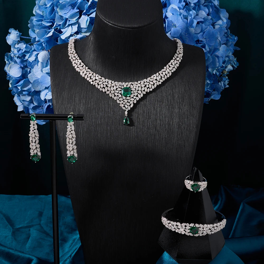 Women Necklace Sets Cubic Zirconia Bridal Jewelry DuBai Saudi Wedding Engagement Party Festival Jewel Accessory