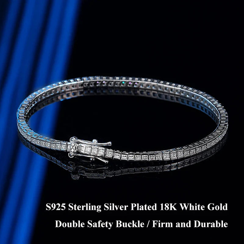 Princess Cut Full 1.5mm 2mm D Color Moissanite Tennis Bracelet for Women Man 925 Silver Pass Diamond Test Link Bracelets