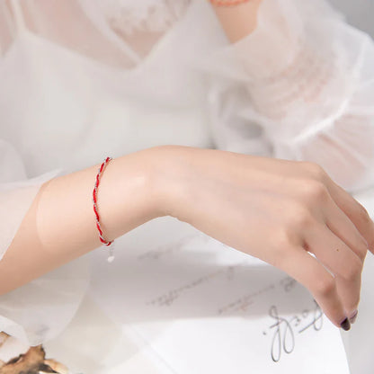 Red Rope Beads Bracelet for Women Fashion Pure 925 Sterling Silver Adjustable Geometric Link Chain Bracelet Fine Jewelry