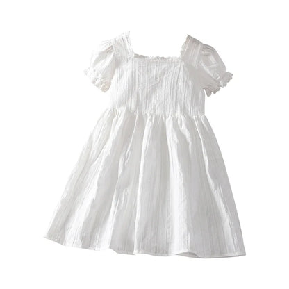 Baby Girls Summer Clothes Elegant White Dress with Lace Trim Children Princess Dress Lovely for Kids