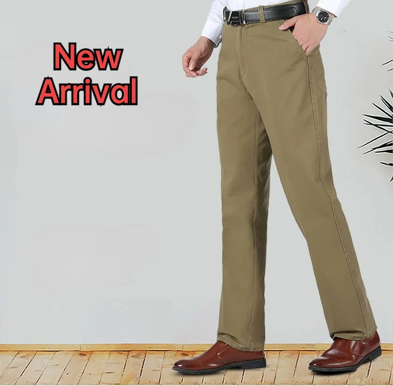 Men's Classic 100% Cotton Summer Thin Pant Autumn Thick Casual Bland High Waist Trousers Business Office Cargo Pants GOZBKF