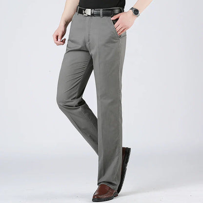 Cotton Pants Men's Straight Leisure Business Trousers Solid Autumn Winter Chinos Belted Pants Dad Elderly Formal Trousers