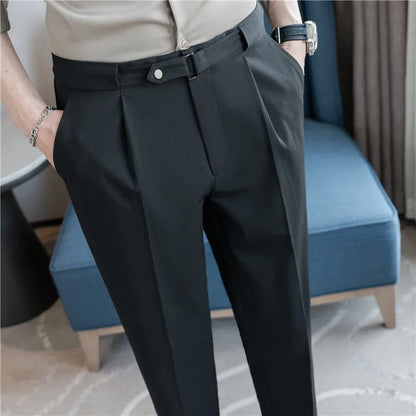 New Summer Men’s Suit Pants Solid Color Korean Slim Smart Casual Ankle-Length Pants Men Wedding Dress Office Suit Trousers Man