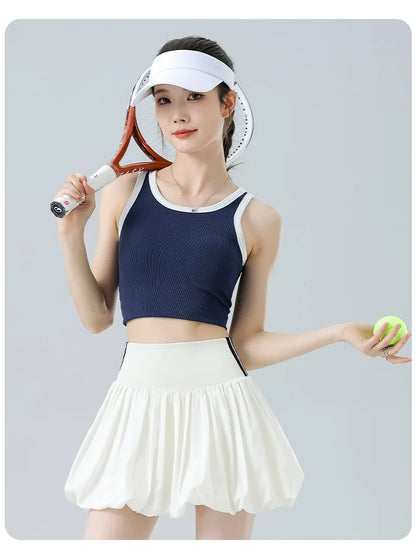 Women Summer Tennis Skirt High Waist Flared Flounce Skirt 2 in 1 with Shorts Anti-Exposure Athletic Pleated Golf Skirt Workout