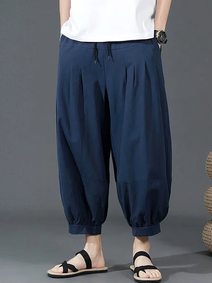 Summer Cotton Linen Shorts Men Baggy Wide leg Casual Capris Pants Male Sport Running Shorts 2025 Oversize Chinese