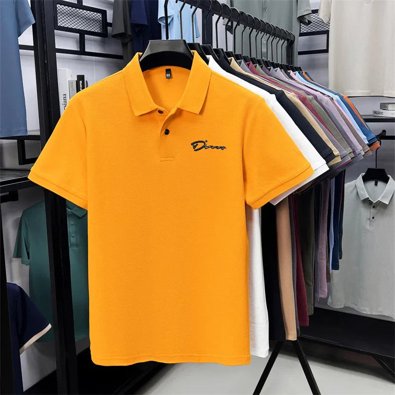 cotton100% hot sale men's new short sleeve polo shirt summer lapel letter printing ventilate t-shirt business classic mans wear