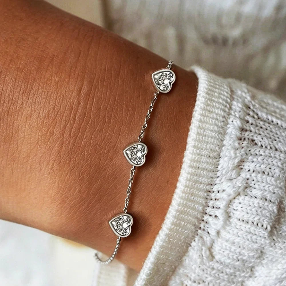 Certified 4mm Bezel Set Heart Cut Moissanite Diamond Bracelets for Women 100% S925 Silver Charm Bracelet Wrist Chain Adjustable