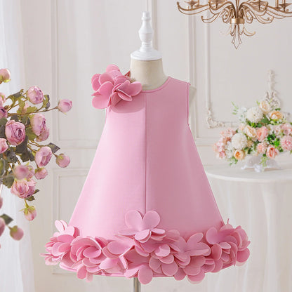 Vestido de festa para meninas princesa com flores 3D, verão, 4 a 8 anos, elegante, para casamento, damas de honra, formatura, festa de aniversário, roupa infantil