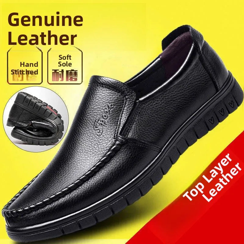 Genuine Leather Men's Shoes Breathable Soft Bottom Casual Business Shoes for Middle-Aged And Elderly Spring Autumn Wear