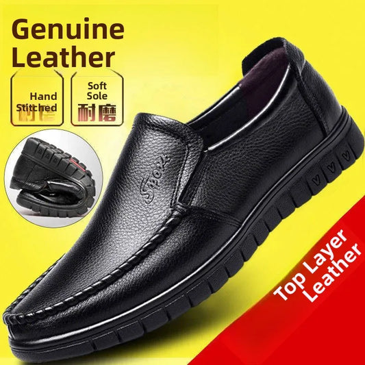 Genuine Leather Men's Shoes Breathable Soft Bottom Casual Business Shoes for Middle-Aged And Elderly Spring Autumn Wear