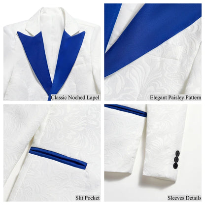 2026 Boys' White Tuxedo 3 Piece Blue Shawl Collar White Bow tie Vest & Slim Fit Formal Flower Boy Suits for Birthday