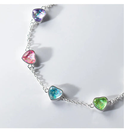 925 Sterling Silver Heart To Heart Colorful Shining CZ Bracelet Adjustable Chain Link For Women Valentine's Day Gifts