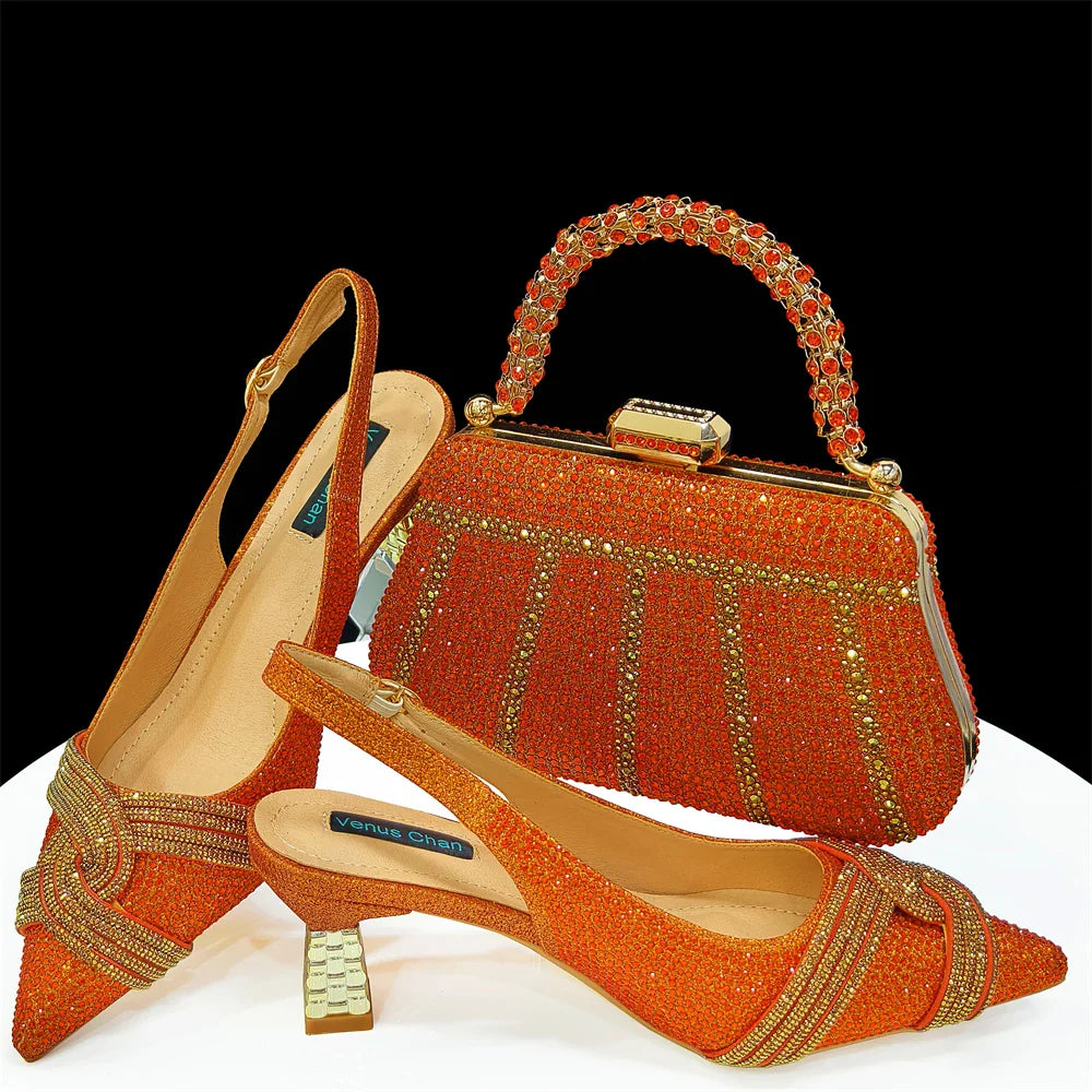 Black Hollow Design With Pointed Shoes And Fashion Three-Dimensional Bag Cozy Rhinestones Are Suitable For Parties