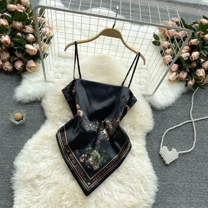 Women Sexy Backless asymmetrical lace-up Camis Print Tank Top Chic One-piece Corset Bustier Summer Beach vacation Crop Top