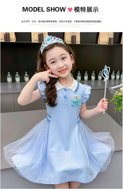 Girls Summer Princess Style Polo Dress Kids Casual Short Sleeve Lapel A-Line Dress Toddler Baby Girls Party Holiday