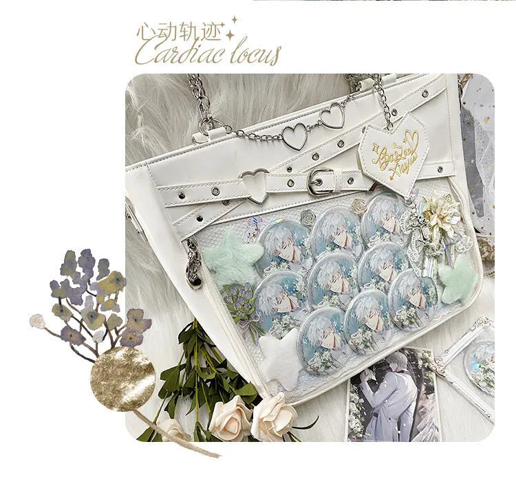 Y2k Aesthetic Underarm Ita Bag Streetwear Girl Transparent Shoulder Bag Heart Shape Chic Chain Handbag DIY Display Crossbody Bag