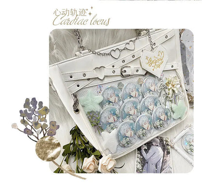 Y2k Aesthetic Underarm Ita Bag Streetwear Girl Transparent Shoulder Bag Heart Shape Chic Chain Handbag DIY Display Crossbody Bag