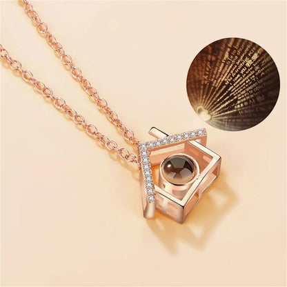 Letter Projection Necklace 100 Languages I Love You Pendant Necklace Women Jewelry Collier Femme Bijoux Best Friends Gifts