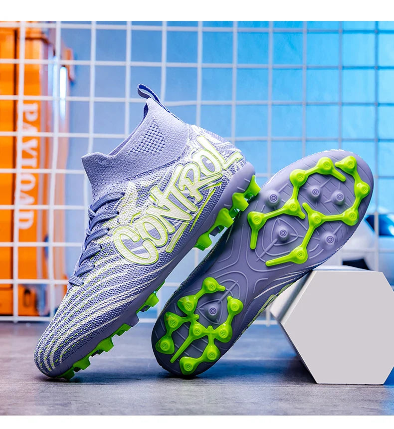 Unisex High-Top Soccer Cleats Non-Slip Football Boots Breathable Training Outdoor Grass Sneakers Men Women Professional Match
