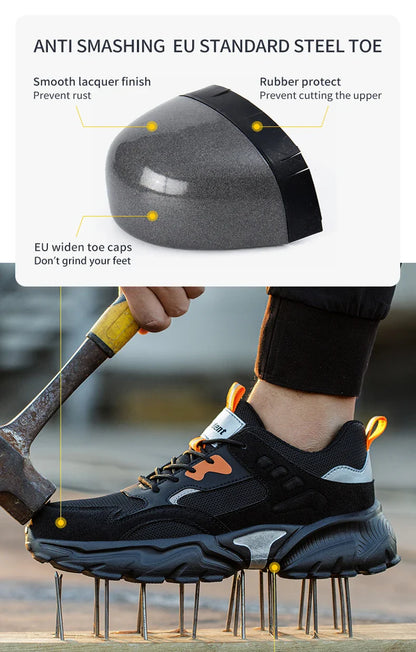 Men's safety shoes, work shoes, anti smashing and anti piercing work boots, indestructible safety boots
