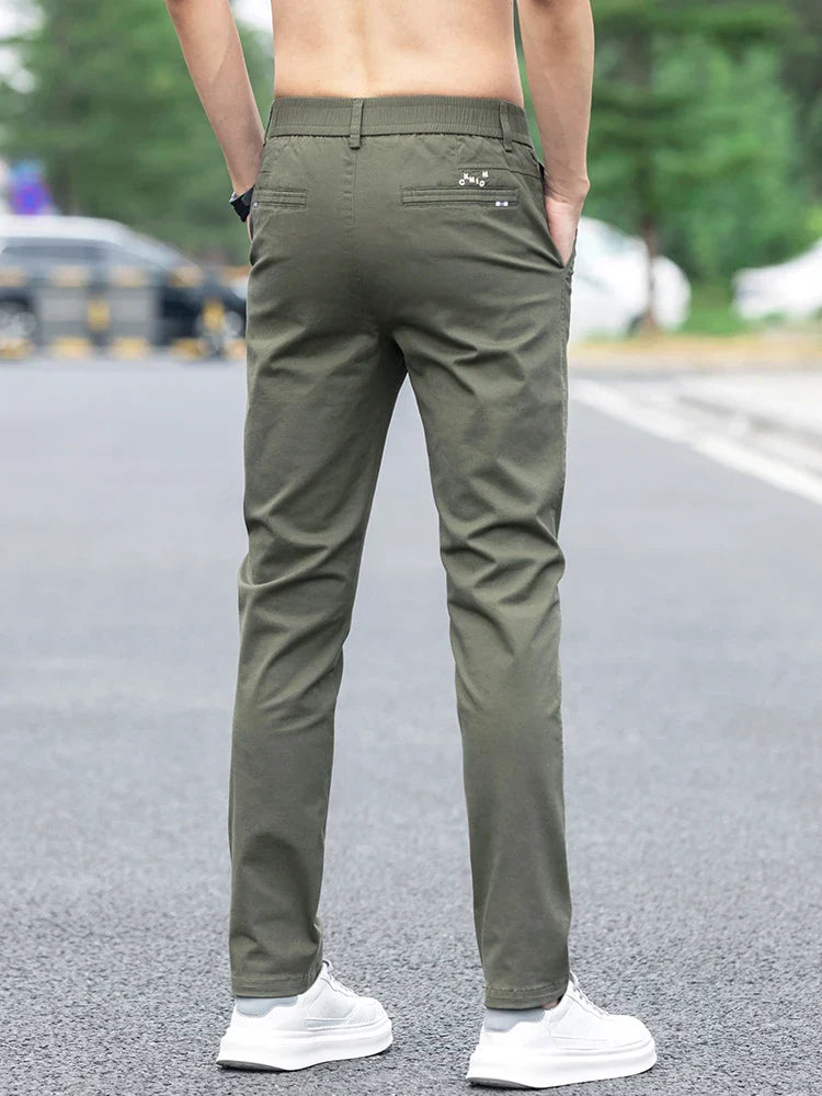 Slim Fit Straight Thin Casual Pants for Men Business Classic Stretch 98% Cotton Soft Spring Summer Trousers Brand Clothing