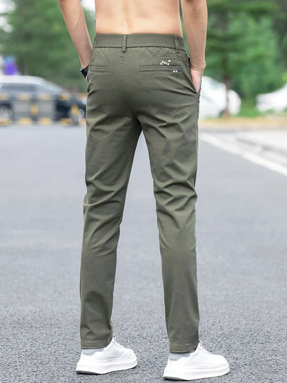 Slim Fit Straight Thin Casual Pants for Men Business Classic Stretch 98% Cotton Soft Spring Summer Trousers Brand Clothing