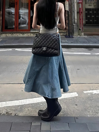 Summer Women Midi Skirt Split Harajuku Denim Skirt Gyaru 2000s Aesthetic Japanese Abi Y2k Korean Sexy Kpop Coquette Design New