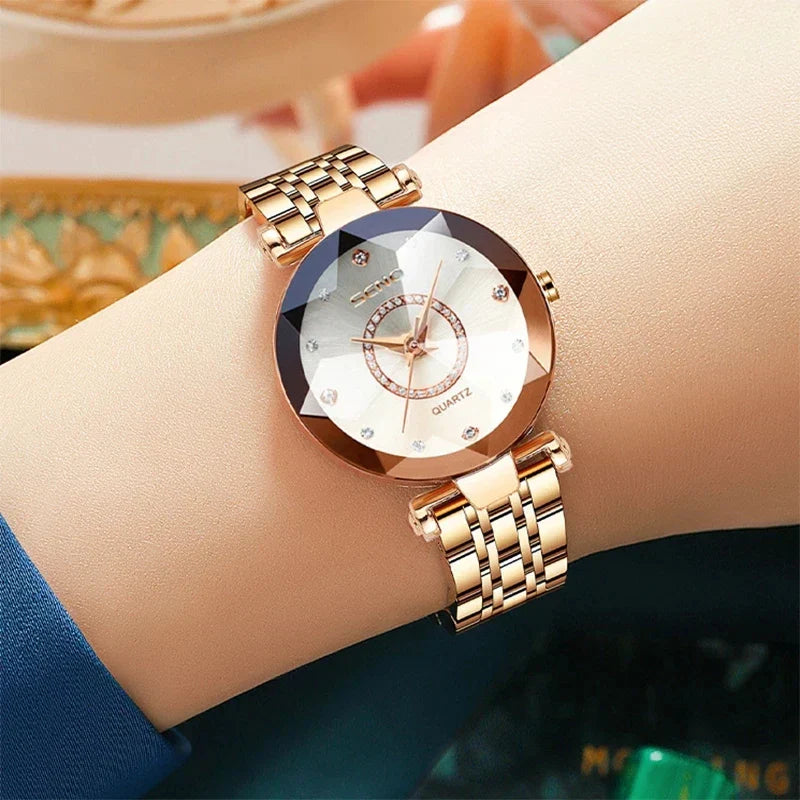 Ocean Star Women Crystal Watch 2025 Top Brand Luxury Rose Gold Women Bracelet Watch For Ladies Wrist Watch Relogio Feminino