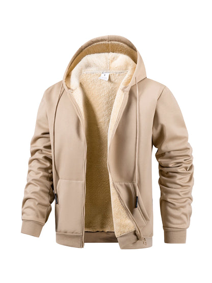 Winter Thick Fleece Zipper Hoodies Thicken Warm Jackets Long Sleeve Sweatshirts Casual Sports Fleece Black Coats Hooded Men Coat