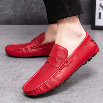Red Loafers Genuine Leather Slip On Casual Shoes Men Natural Leather Spring Summer Italian Luxury Brand Designer