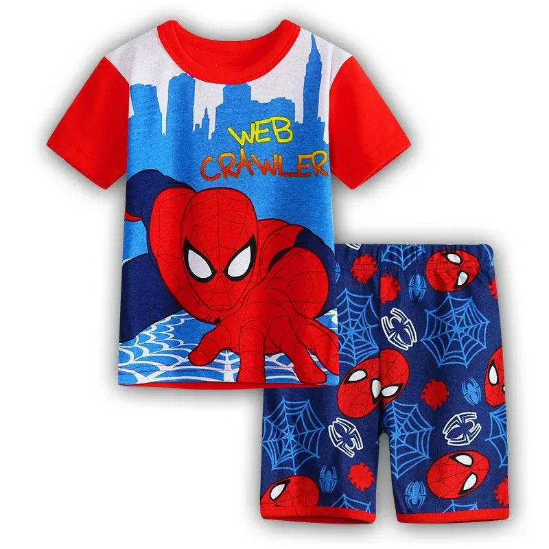 2pcs Marvel Spiderman Short-Sleeved Boys Homewear Pajamas Set Kawaii Cartoon Spider-man Baby Sleepwear T Shirt Shorts Pant Gift