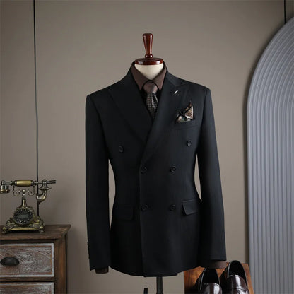 Terno Masculino de Alta Qualidade Formal Social Slim Fit Abotoamento Duplo Listrado Conjunto de Terno Noivo Casamento Roupa de Festa Smoking Roupa Masculina