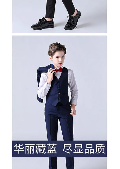 1-14 Years Children Boy Wedding Suit Black Nave Blue Elegant Suits For Children Boys Suits Outfits Set Teenager Kids Suits