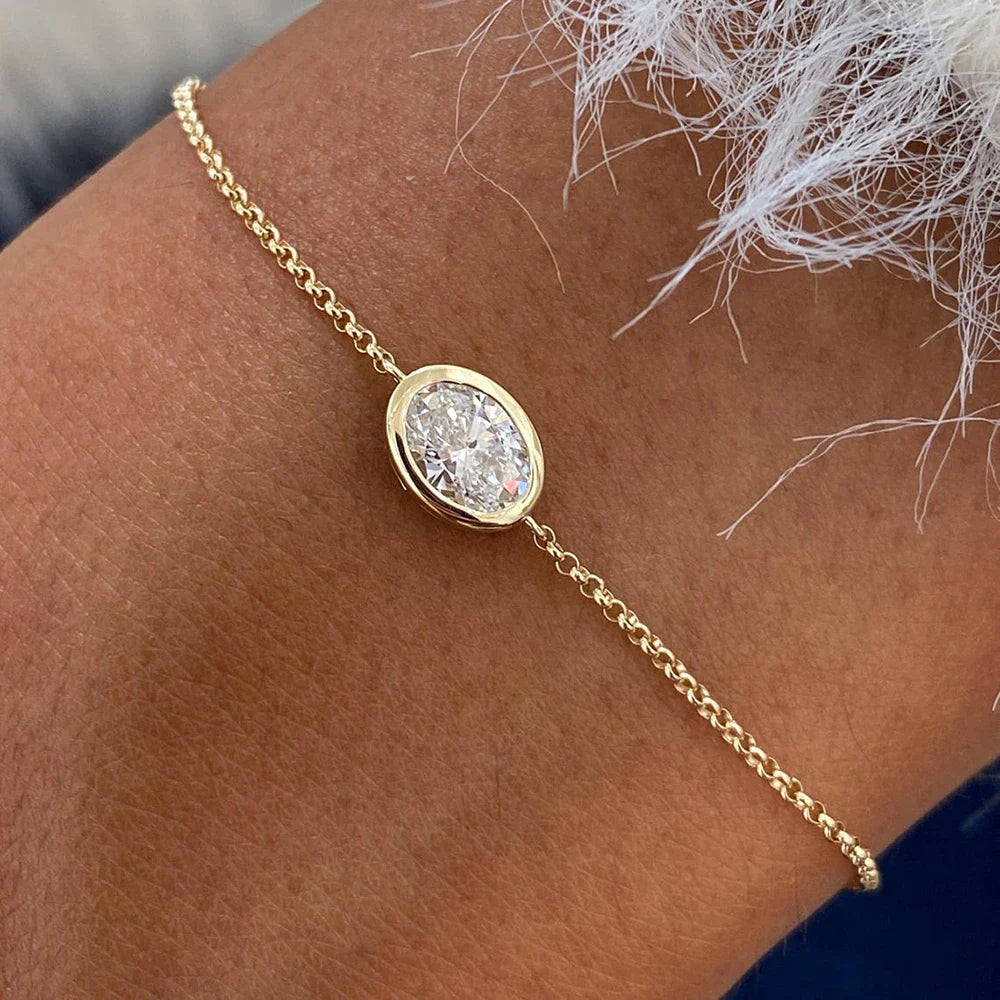 1/2carat Bezel Set Oval Cut Moissanite Bracelet for Women S925 Silver Plated 18k Gold Solitaire Diamond Wrist Chain Fine Jewelry
