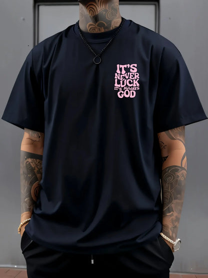 Fashionable Summer Men's God Luck Printed Comfortable Breathable Round Neck T-shirt Outdoor High Street Top