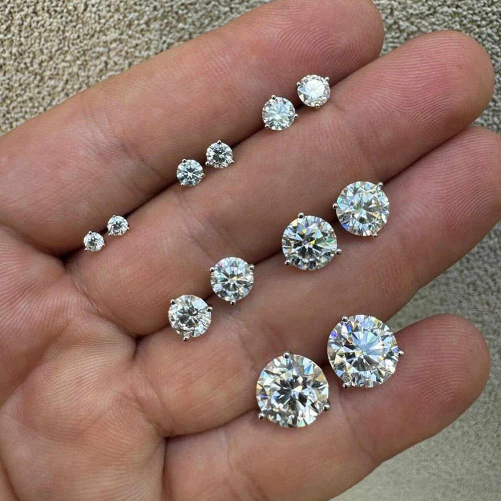 3-prong Set Round Brilliant Cut Moissanite Stud Earrings for Women S925 Silver Solitaire Lab Diamond Ear Studs with Certificates