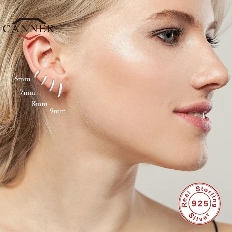 6/7/8/9mm Real 925 Sterling Silver Zircon Hoop Earrings for Women Huggie Earring Piercing Earings Jewelry Pendientes