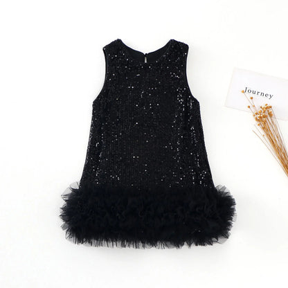 Novo Vestido Infantil Tutu de Malha Brilhante Sem Mangas Princesa para Festas Fantasia de Performance para Crianças