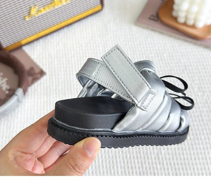 2026 Summer Girls Princess Sandals with Double Bow-knots Soft Fashion Classic Kids Summer Beach Shoes Open Toes Sweet Anti-skid