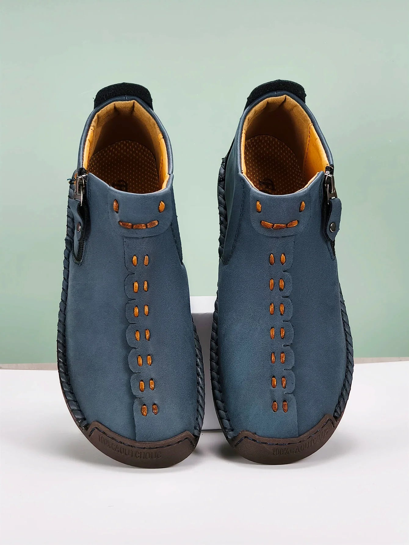 New Classic Handmade Leather Men Shoes Zipper Design Outdoor Sneakers Slip On Breathable Casual Shoes Leather Men Ankle Boots