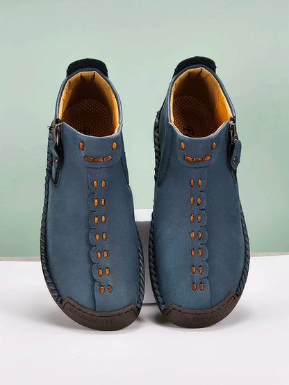 New Classic Handmade Leather Men Shoes Zipper Design Outdoor Sneakers Slip On Breathable Casual Shoes Leather Men Ankle Boots